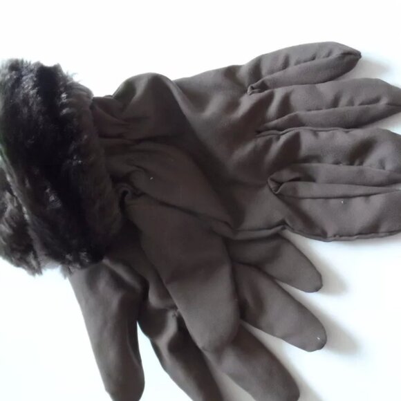 Winter Collection Women's Microfiber Gloves with Faux Fur - Brown Size: S/M - Picture 1 of 2